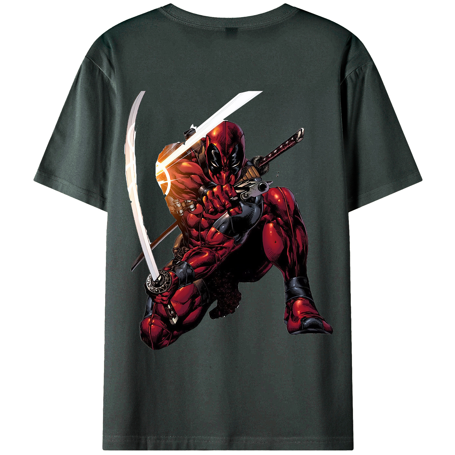 （画像用） Deadpool デッドプール 綿100％ メンズ半袖Tシャツ（バックプリント） 通気性